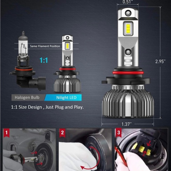 Nilight 9005/HB3 LED Headlight Bulbs 6005K - Picture 3 of 3